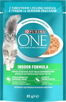 Корм вологий для дорослих кішок Purina One Indoor Formula з тунцем та зеленою квасолею, 85 г