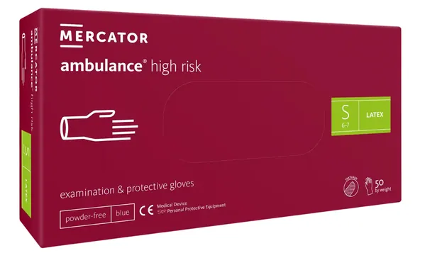 Рукавички оглядові Mercator Ambulance High Risk латексні непудровані, розмір S, нестерильні, сині, пара