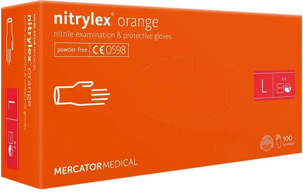 Рукавички оглядові Mercator Nitrylex Orange нітрилові неопудрені, розмір L, нестерильні, помаранчеві, пара