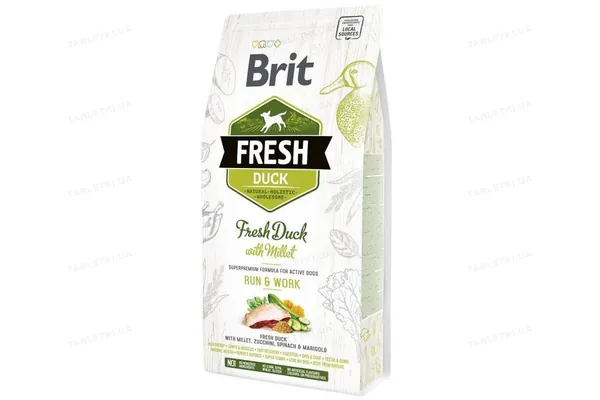 Корм сухий для активних дорослих собак Brit Fresh Active Run & Work з качкою та пшоном, 2,5 кг