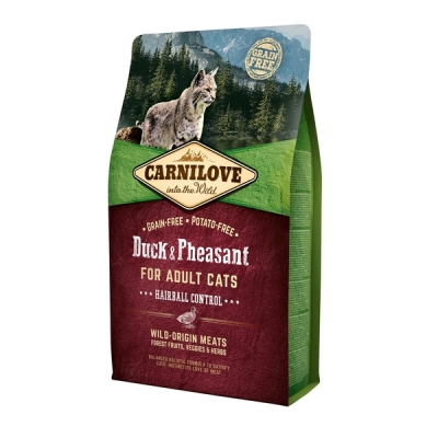 Корм сухой для взрослых кошек Carnilove Cat Duck & Pheasant Hairball Control для выведения волосяных комков с уткой и фазаном, 2 кг