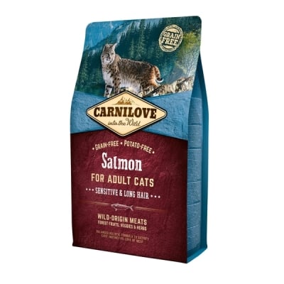 Корм сухой для взрослых кошек с чувствительным пищеварением Carnilove Salmon Sensitive & Long Hair с лоосем, 400 г