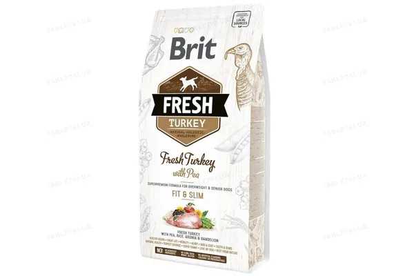 Корм сухий для дорослих собак Brit Fresh Light Fit & Slim з індичкою та горошком, 2,5 кг