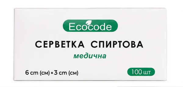 Серветки спиртові Ecocode 3 см х 6 см, 100 штук