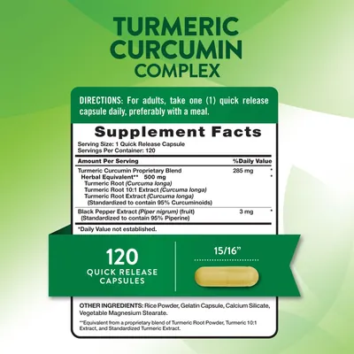 Куркума та куркумін комплекс Nature's Truth Turmeric Curcumin Complex, 120 капсул швидкого вивільнення