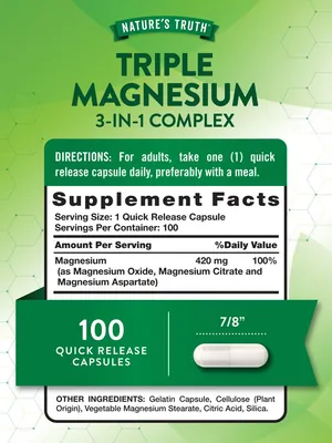 Магній Nature's Truth Triple Magnesium Complex потрійний комплекс, 100 капсул швидкого вивільнення