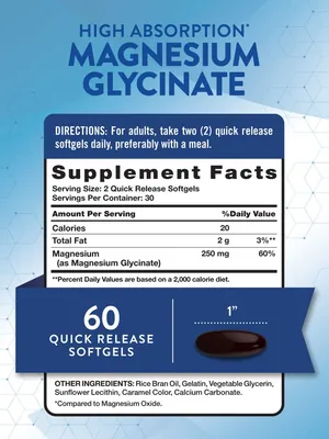 Магній гліцинат Nature's Truth Magnesium Glycinate, 60 м'яких капсул швидкого вивільнення