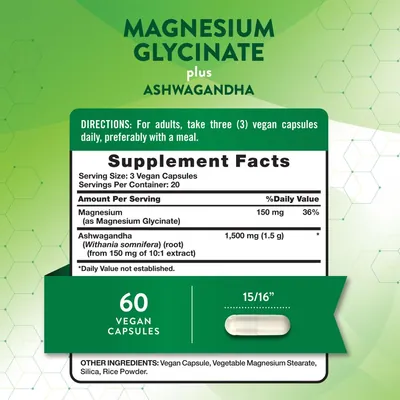 Магній гліцинат плюс ашваганда Nature's Truth Magnesium Glycinate Plus Ashwagandha, 60 капсул