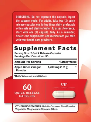 Яблучний оцет Nature's Truth Triple Strength Apple Cider Vinegar, 60 капсул швидкого вивільнення