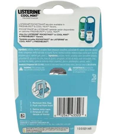 Полоски для освежения дыхания Listerine Cool Mint PocketPaks мятные, 72 шт