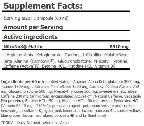 Передтренувальний комплекс Amix Nutrition Nitro NOX Hardcore Shot, виноград, 60 мл