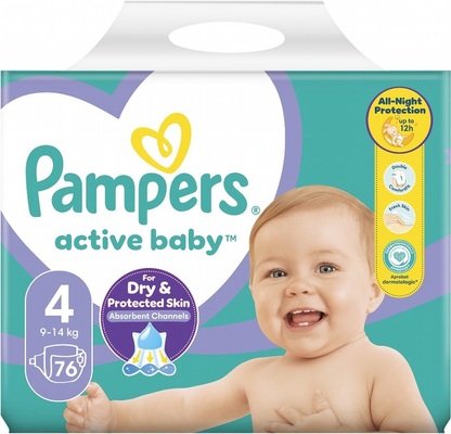 Подгузники детские Pampers Active Baby размер 4, 9-14 кг, 76 шт