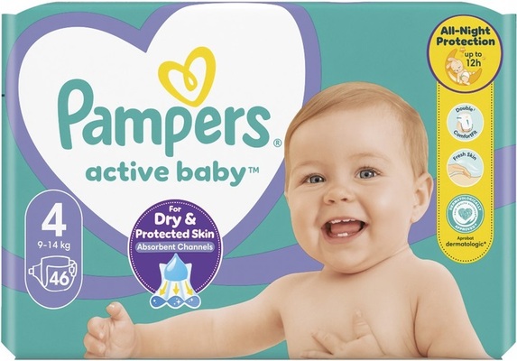 Подгузники детские Pampers Active Baby размер 4, 9-14 кг, 46 шт