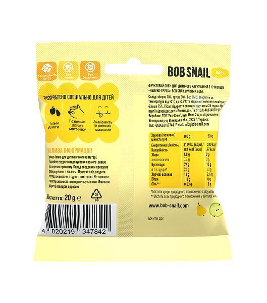 Снек Bob Snail Baby фруктовий для дітей з 12 місяців Яблуко-Груша, 20 г