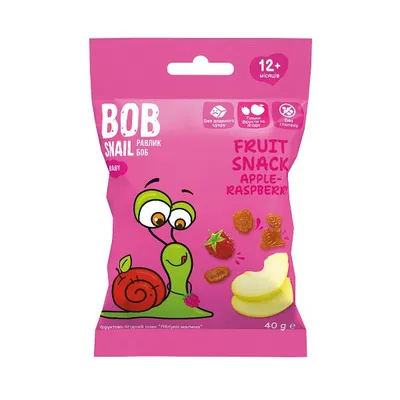 Снек Bob Snail Baby фруктово-ягідний для дітей з 12 місяців Яблуко-Малина, 40 г
