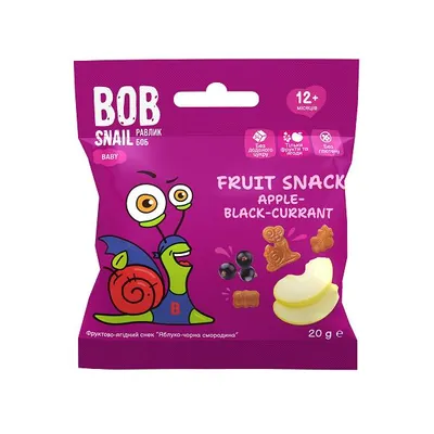 Снек Bob Snail Baby фруктово-ягідний для дітей з 12 місяців Яблуко-Чорна смородина, 20 г