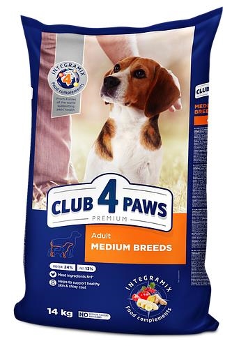 Корм сухой для взрослых собак средних пород Club 4 Paws Премиум с курицей, 14 кг