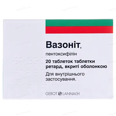 Вазоніт таблетки рет., в/о по 600 мг №20 (10х2)