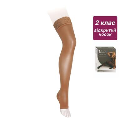 Чулки компрессионные Veinax Microtrans 829R-BG класс компрессии 2, открытый носок, длина средняя, ??микрофибра, цвет бежевый, размер 3