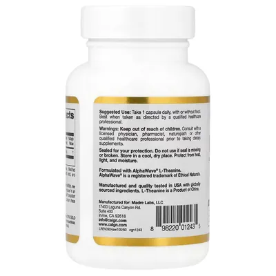 L-теанин California Gold Nutrition L-Theanine 100 мг вег. капсули №60