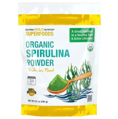 Спіруліна органічна California Gold Nutrition Organic Spirulina, 240 г