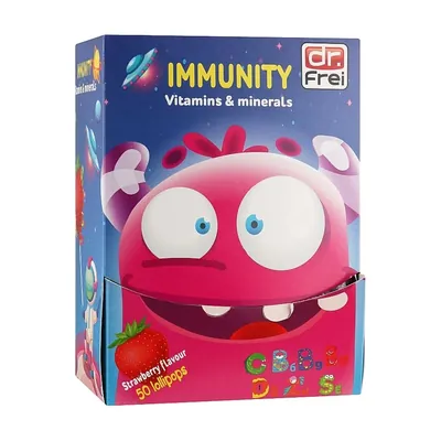 Льодяники для дітей Dr.Frei Immunity Vitamins and Minerals, вітаміни та мінерали для імунітету, 50 штук