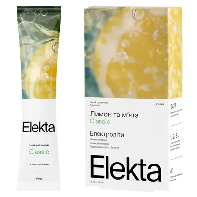 Напій розчинний Elekta Classic з електролітами лимон-м'ята, 7 х 5 г