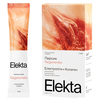 Напій розчинний Elekta Regenerate з електролітами з екстрактом чорного чаю та колагеном персик, 7 х 5 г
