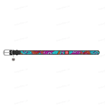 Нашийник для собак Collar WAUDOG Design з QR паспортом, малюнок Літо, шкіряний, ширина 12 мм довжина 19-25 см, чорний