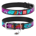 Ошейник для собак Collar WAUDOG Design с QR паспортом, рисунок Лето, кожаный, ширина 12 мм длина 19-25 см, чёрный