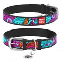 Нашийник для собак Collar WAUDOG Design з QR паспортом, малюнок Літо, шкіряний, ширина 12 мм довжина 19-25 см, чорний