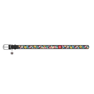 Ошейник для собак Collar WAUDOG Design с QR паспортом, рисунок Пончики, кожаный, ширина 12 мм длина 21-29 см, чёрный