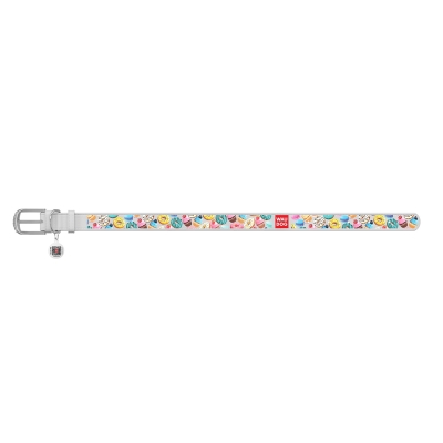 Нашийник для собак Collar WAUDOG Design з QR паспортом, малюнок Пончики, шкіряний, ширина 25 мм довжина 38-49 см, білий