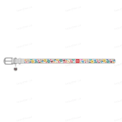 Нашийник для собак Collar WAUDOG Design з QR паспортом, малюнок Пончики, шкіряний, ширина 25 мм довжина 38-49 см, білий