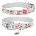 Нашийник для собак Collar WAUDOG Design з QR паспортом, малюнок Пончики, шкіряний, ширина 25 мм довжина 38-49 см, білий