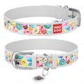 Нашийник для собак Collar WAUDOG Design з QR паспортом, малюнок Пончики, шкіряний, ширина 25 мм довжина 38-49 см, білий