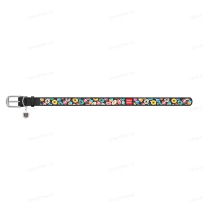 Нашийник для собак Collar WAUDOG Design з QR паспортом, малюнок Пончики, шкіряний, ширина 35 мм довжина 46-60 см, чорний