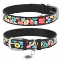 Нашийник для собак Collar WAUDOG Design з QR паспортом, малюнок Пончики, шкіряний, ширина 35 мм довжина 46-60 см, чорний