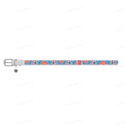 Нашийник для собак Collar WAUDOG Design з QR паспортом, малюнок Квіти, шкіряний, ширина 20 мм довжина 30-39 см, білий