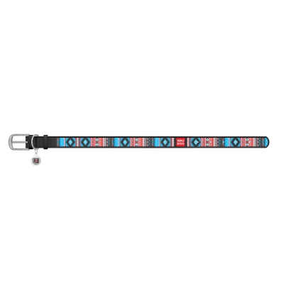 Ошейник для собак Collar WAUDOG Design с QR паспортом, рисунок Этно, кожаный, ширина 25 мм длина 38-49 см, чёрный