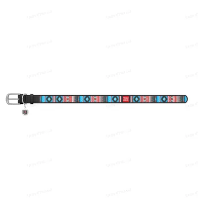 Нашийник для собак Collar WAUDOG Design з QR паспортом, малюнок Етно, шкіряний, ширина 25 мм довжина 38-49 см, чорний