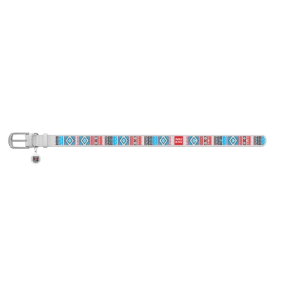 Ошейник для собак Collar WAUDOG Design с QR паспортом, рисунок Этно, кожаный, ширина 35 мм длина 46-60 см, белый