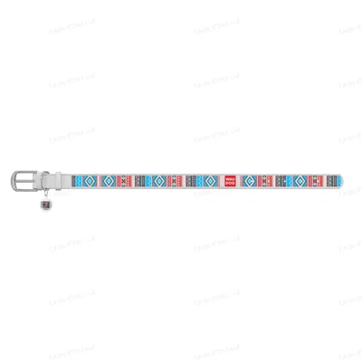 Нашийник для собак Collar WAUDOG Design з QR паспортом, малюнок Етно, шкіряний, ширина 35 мм довжина 46-60 см, білий