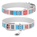 Ошейник для собак Collar WAUDOG Design с QR паспортом, рисунок Этно, кожаный, ширина 35 мм длина 46-60 см, белый