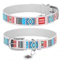 Нашийник для собак Collar WAUDOG Design з QR паспортом, малюнок Етно, шкіряний, ширина 35 мм довжина 46-60 см, білий