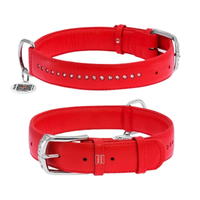 Ошейник для собак Collar WAUDOG Glamour с QR паспортом кожаный, ширина 15 мм длина 27-36, красный