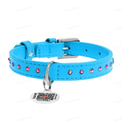 Нашийник для собак Collar WAUDOG Glamour з QR паспортом, з клейовими стразами, ширина 12 мм довжина 21-29 см, блакитний