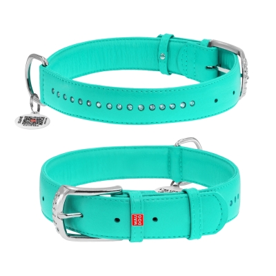 Ошейник для собак Collar WAUDOG Glamour с QR паспортом, с клеевыми стразами , ширина 15 мм длина 27-36 см, мятный