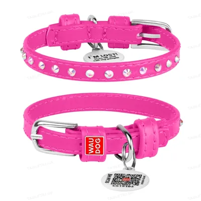 Нашийник для собак Collar WAUDOG Glamour з QR паспортом, з клейовими стразами, ширина 9 мм довжина 19-25 см, рожевий