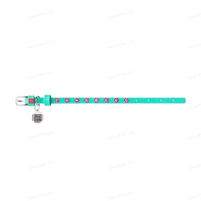 Нашийник для собак Collar WAUDOG Glamour з QR паспортом, з клейовими стразами Квіточка, ширина 9 мм довжина 18-21 см, м'ятний